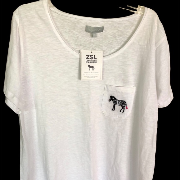 NWT ORGANIC COTTON WHITE‎ T-SHIRT w/ POCKET & ZEBRA EMBLEM SZ SM - Picture 2 of 6